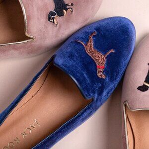 Jack Rogers Chocolate Lab Embroidered Blue Velvet Loafer - 9